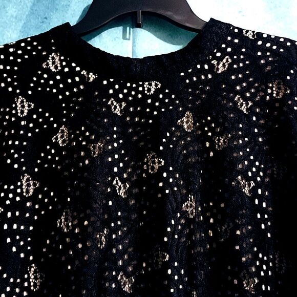 PRETTY LACE OVER NUDE LINER VINTAGE STYLE BLOUSE WOMEN'S XL - Picture 3 of 13